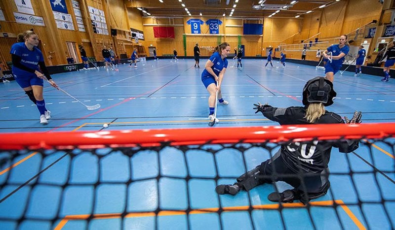 Målvakt i mål på innebandy.